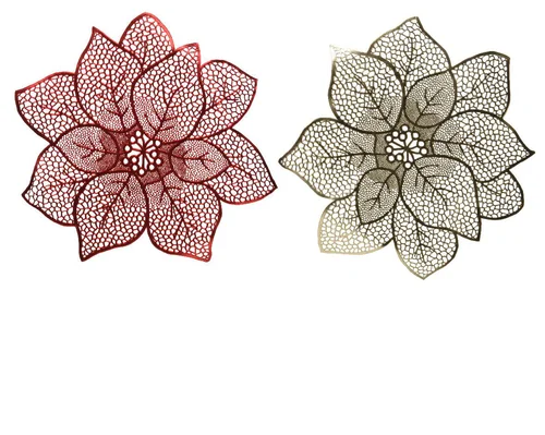Set de table poinsettias coloris rouge en cuir - Ø 44 cm