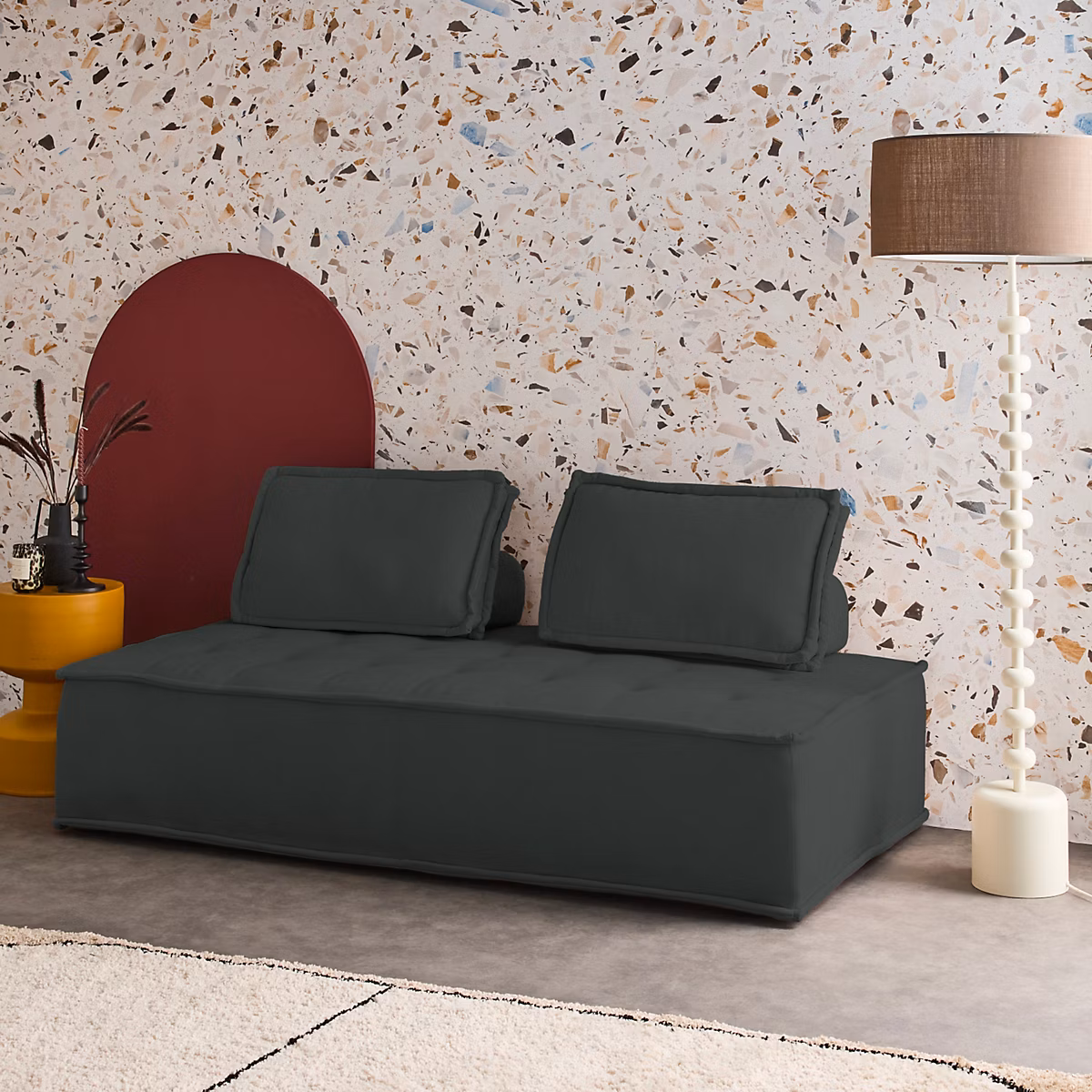 Fauteuil intérieur – Chauffeuse 2 places pour canapé modulable tissu capitonné gris