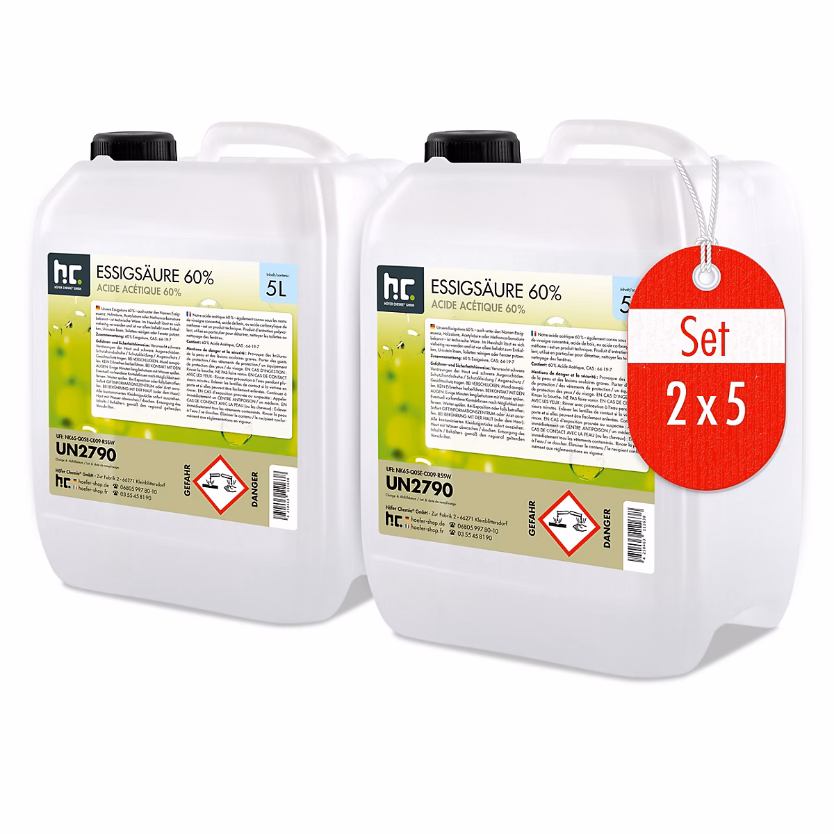 Acide Acétique 60 % – 2 x 5 L : Nettoyant Concentré, Et Économique Pour Un Usage Ménager Polyvalent