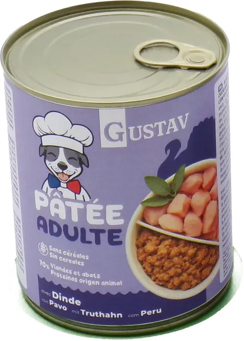 Pâtée pour chien adulte à la dinde sans céréales complète Bubimex Gustav - 800 g