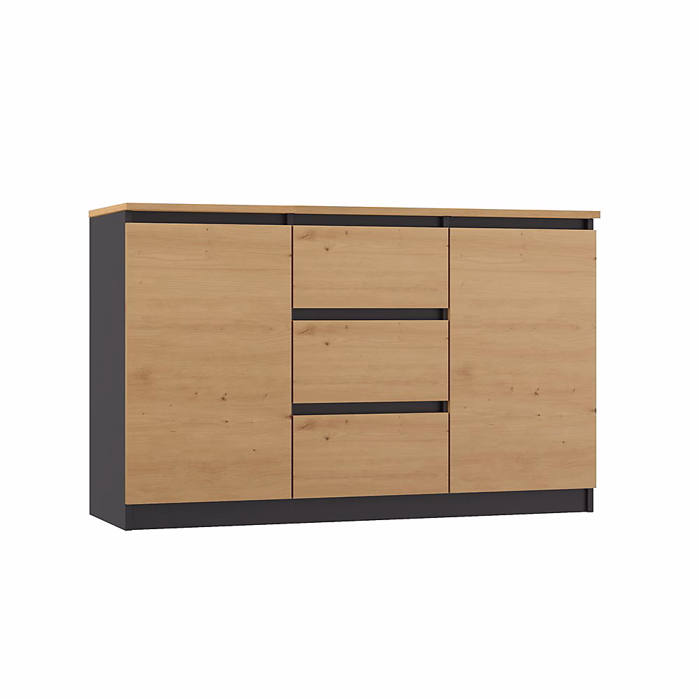 Commode 2 portes + 3 tiroirs – Dimensions : 75x120x40 | Meuble de rangement | Buffet | MILENA