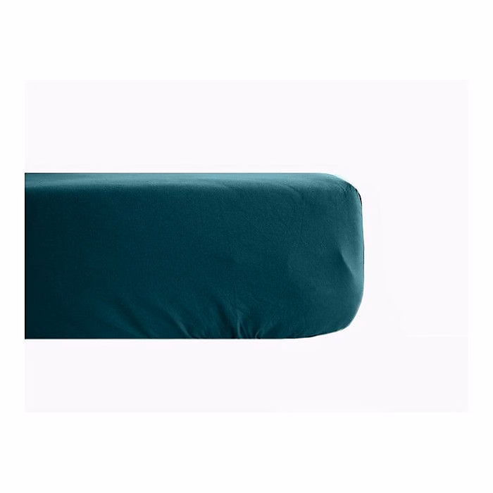 Drap housse percale pur coton peigné longues fibres 80 fils/cm² avec bonnet de 35 cm Vent du sud – 80x200, Bleu canard