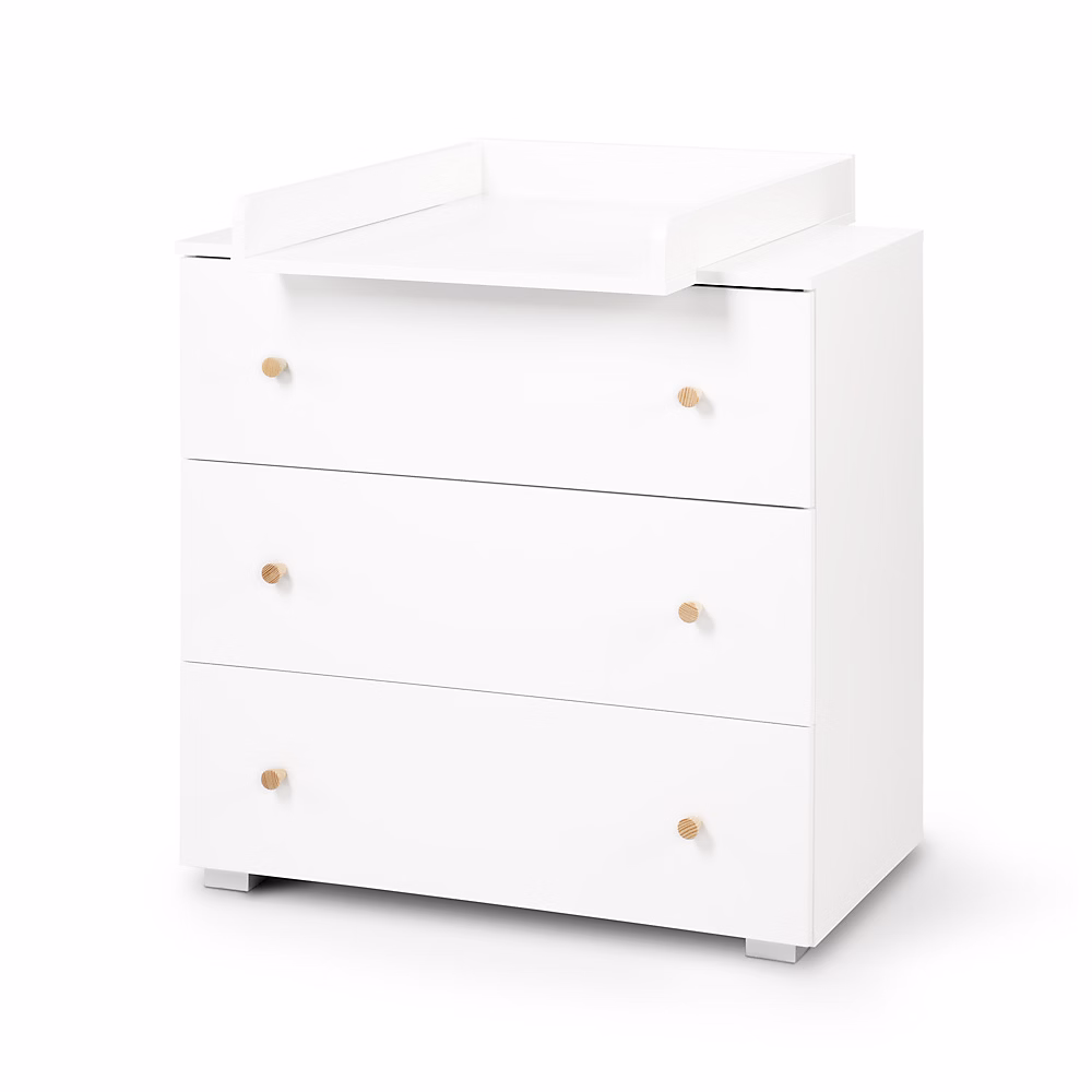 Meuble – Commode Bébé 3 Tiroirs Et Plan à Langer Amovible Blanc / Pin