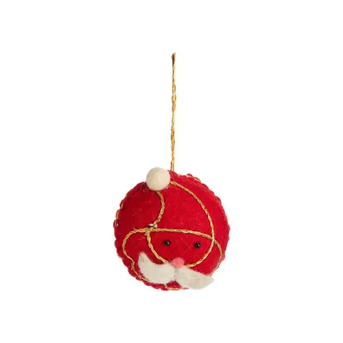 Boule Père Noël en laine polyester rouge et blanc - Ø 4 cm