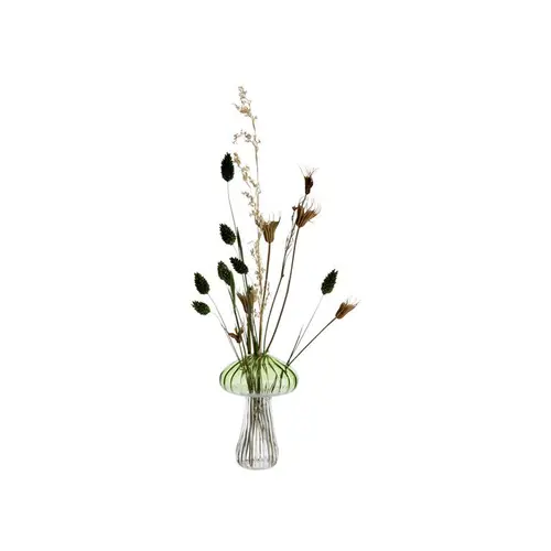 Vase soliflore forme champignon en verre transparent et vert - Ø 10 x H 15 cm