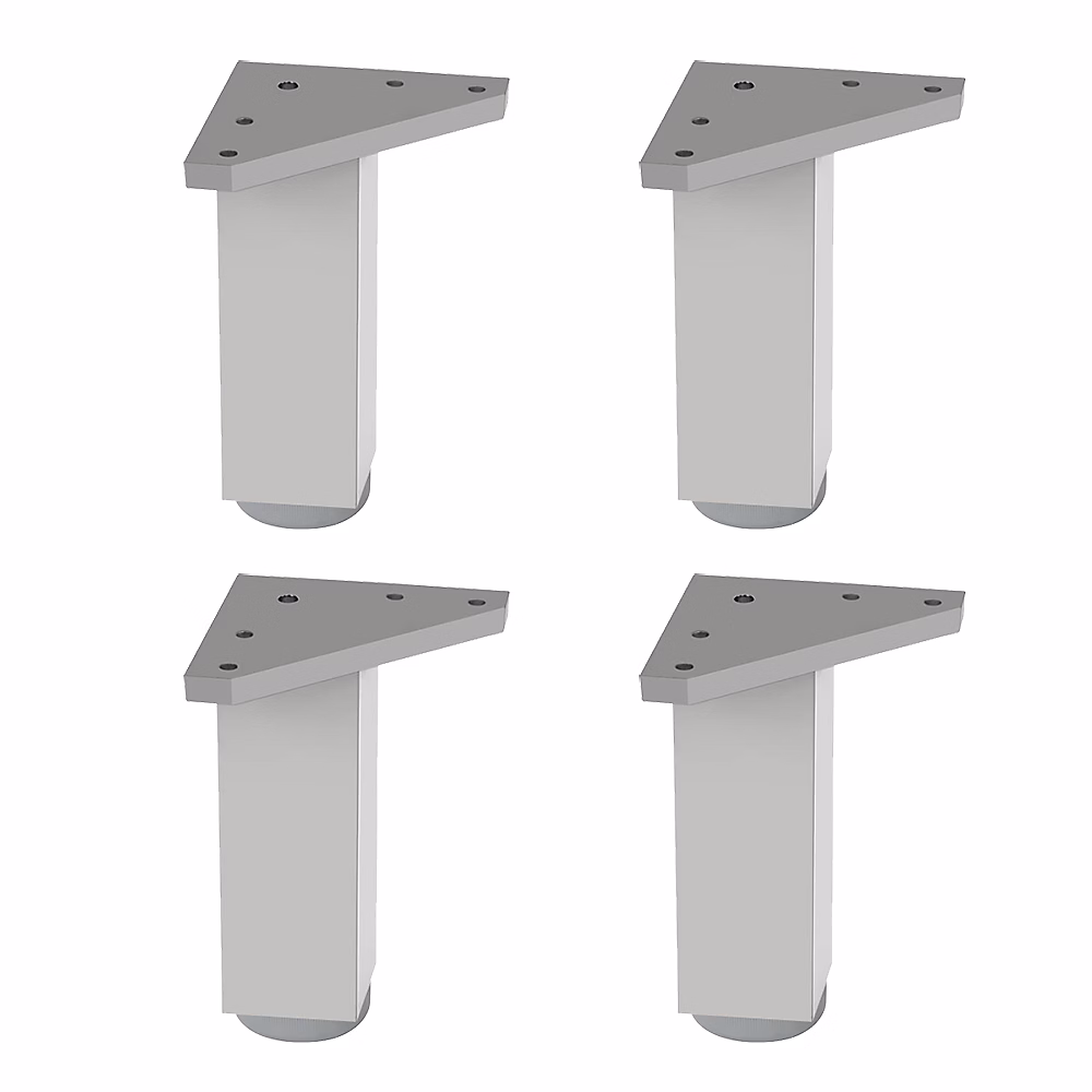 4 un. Pied carré pour meuble en aluminium 40 × 40mm hauteur 100mm aluminium mat avec régulateur de nivellement