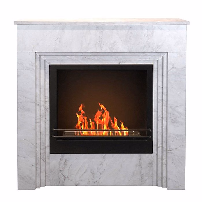Cheminée au bioéthanol – DIVINA FIRE, BELLINI, Bois effet marbre blanc, Made in Italy, L96 x P35 x H96