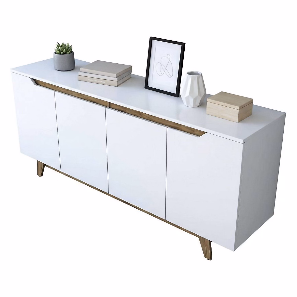 Buffet Nusakan – Buffet du salon, Commode de salon, Garde-manger de cuisine, 180 × 45h79 cm, Blanc et Noyer