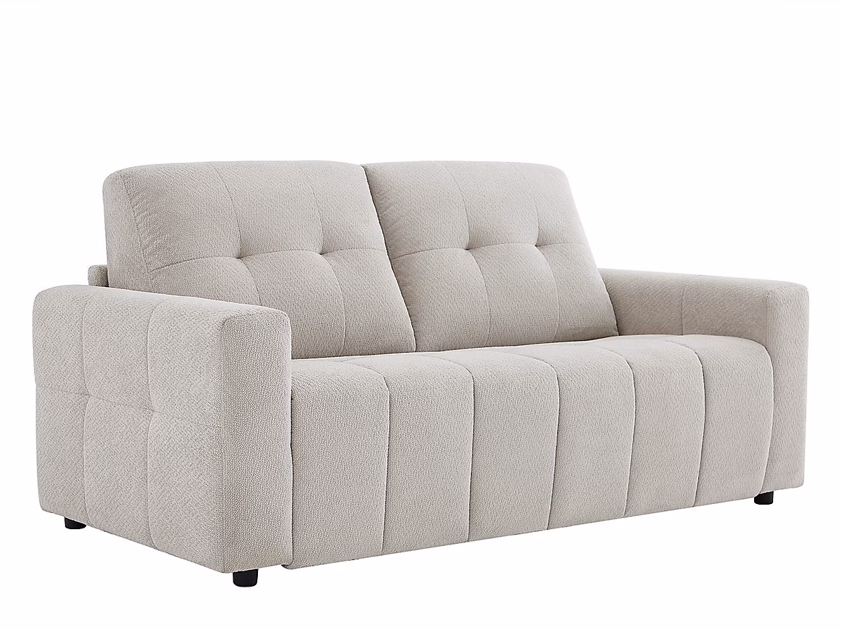 Canapé 3 places convertible express en tissu chenille gris clair – Couchage 140 cm ISISTIA