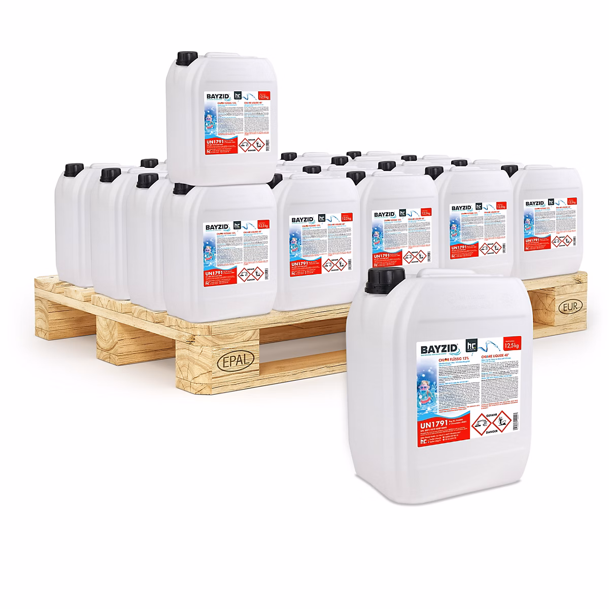 Chlore Liquide 48degrée Bayzid 50 × 12 – 5 Kg (10 L), Désinfection Rapide Et Efficace Pour Piscines