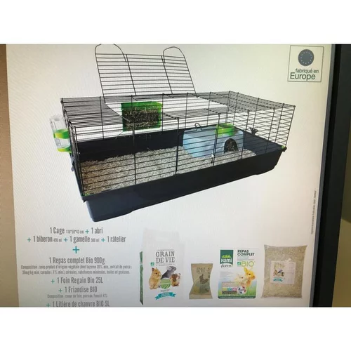 Cage pour lapin nain coloris noir avec 4 produits inclus Grain de vie Basics kit complet – 59 x 118 x 43 cm