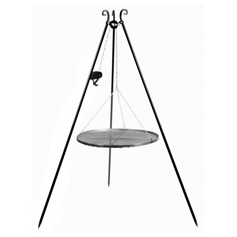 Gril trépied 180 cm avec moulinet et grille acier 80 cm
