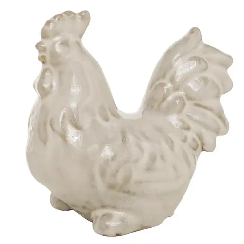 Figurine coq en porcelaine beige Hahnina - 14,5 x 8,5 x 14 cm