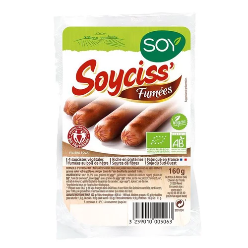 Soycisses fumées au bois de hêtre bio 160 g