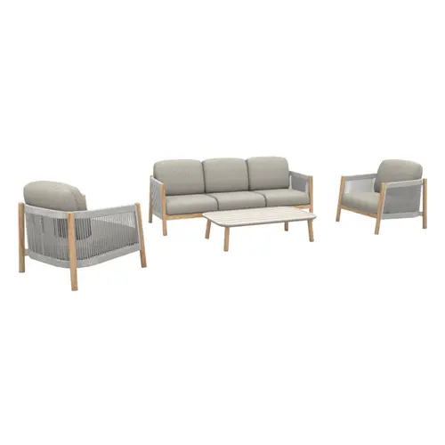 Salon de jardin en aluminium et résine coloris beige Dériveur - 4 éléments (canapé, table basse et deux fauteuils)
