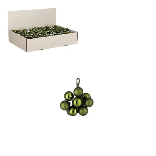 Grappe de boules de Noël en verre vert foncé sur fil - Ø 2 cm