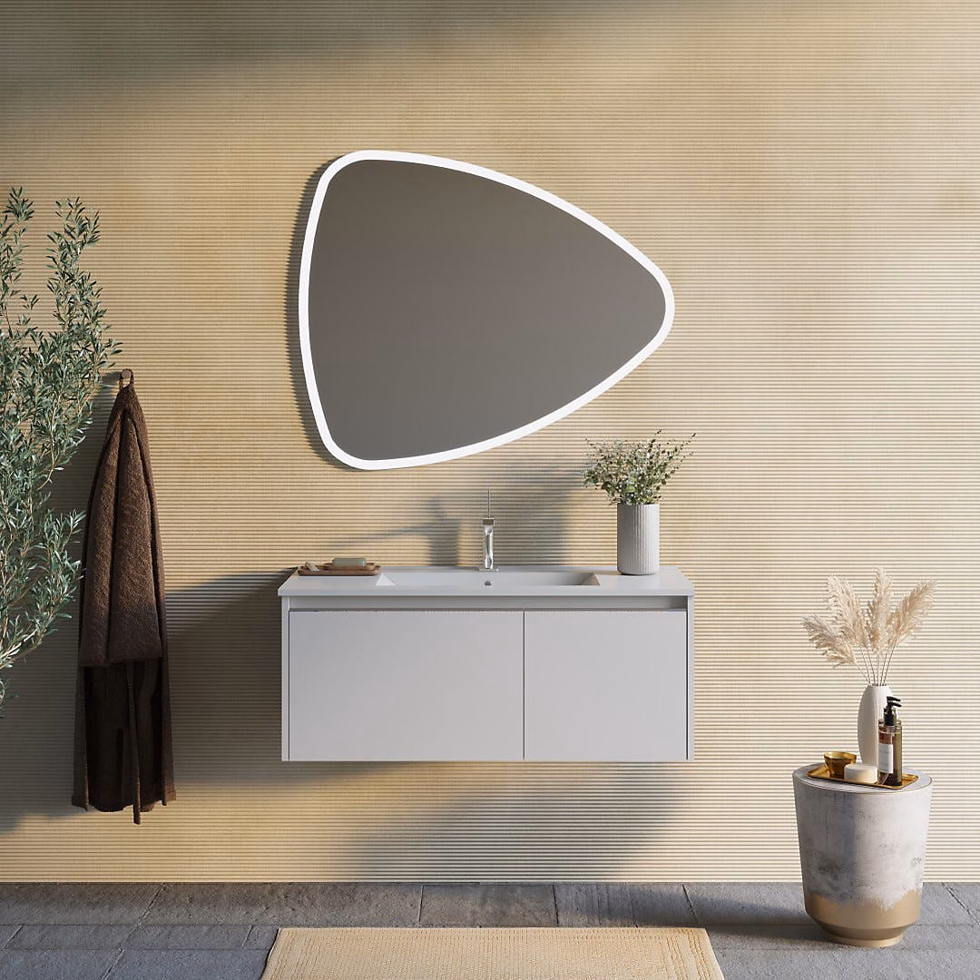 Aménagement De Salle De Bain Suspendu 100Cm Gris Clair Mat Miroir 100 × 85 – Monaco