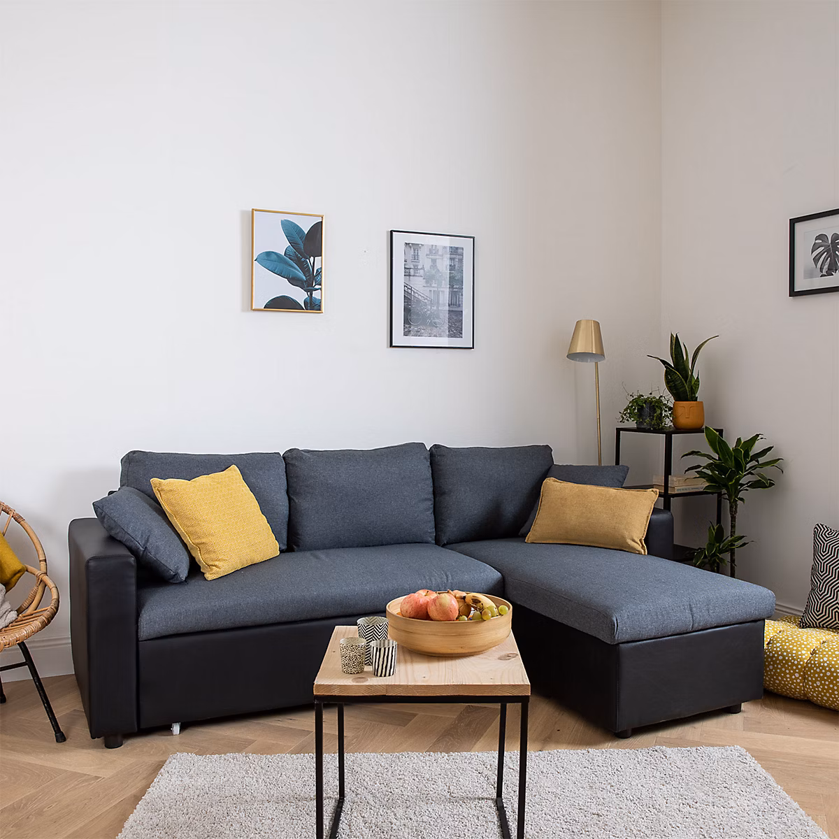 Canapé d'angle convertible CLARK 3 places gris chiné et noir – HAPPY GARDEN