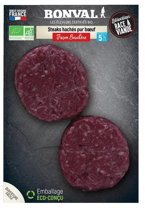 Steack haché pur bœuf 5% MG façon bouchère x 2 Bonval - 250 g