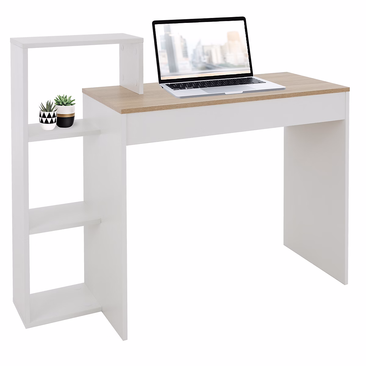 Aménagement bureau – Bureau avec étagères bureau pour PC blanc/chêne Sonoma système 2 en 1 moderne