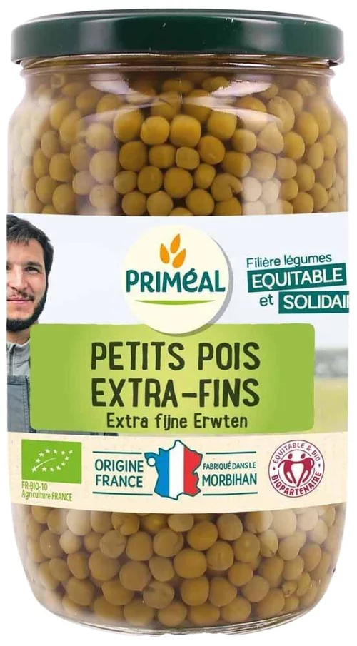 Petits pois extra fins origine France bio en pot de 720 ml