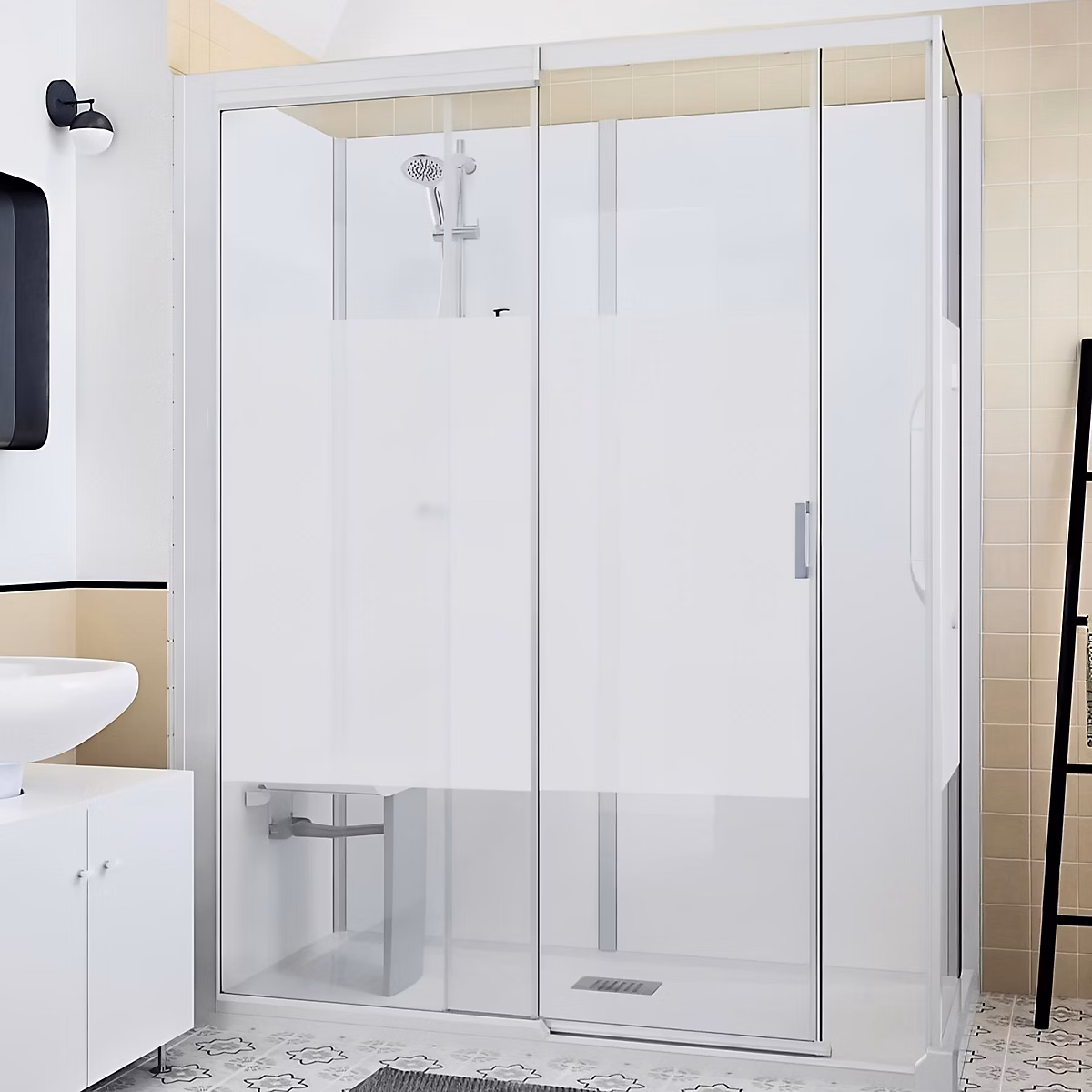Cabine de douche Kinedo Kinemagic Design 120x70 habillage toute hauteur 1 coulissant verre transparent avec mitigeur | Cabine de douche