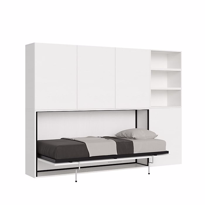 Armoire lit escamotable – Kando | Modèle F | 1 couchage | Frêne Blanc | Matelas inclus