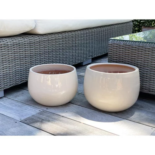 Pot coloris beige en terre émaillée le lisère - Ø 20 cm
