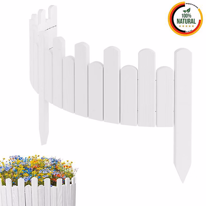 Bordure de jardin – Floranica, Bois flexible, 100 cm, Blanc