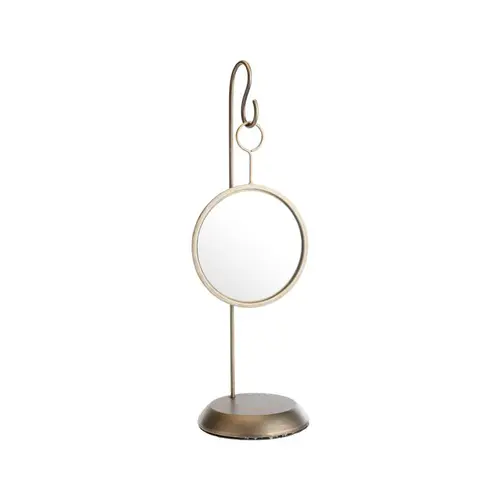 Miroir rond suspendu sur pied en métal bronze - 17 x 15,5 x 50 cm