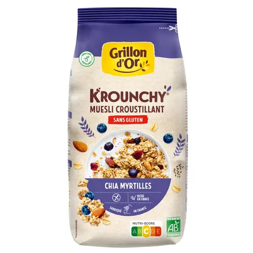 Krounchy Chia myrtilles avoine sans gluten bio Grillon d'or - 500 g