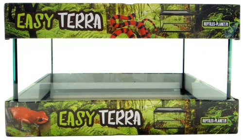 Terrarium étanche pour reptile, amphibien et insecte en verre coloris noir Reptile Planet Easy Terra - Taille M 40 x 26 x 23 cm monté
