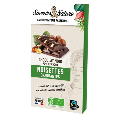Chocolat noir noisettes entières bio Saveurs et Nature - 100 g