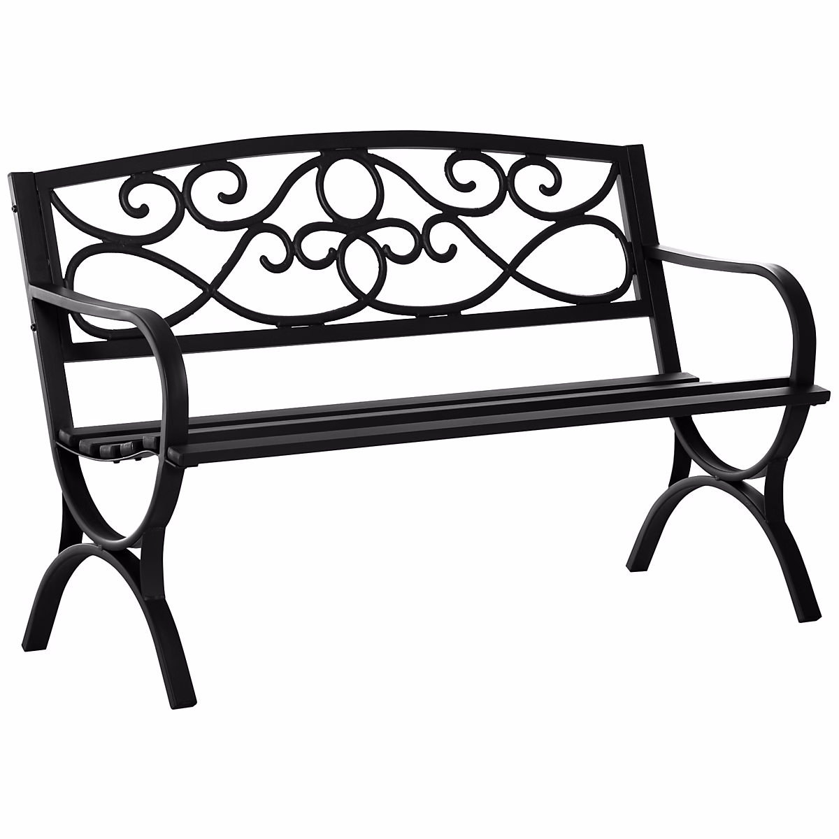 Banc de jardin 2 places style néo-rétro fer forgé dim. 128L x 58l x 85H cm acier époxy fonte noir – Réf. CTOFRFHOW2356281248