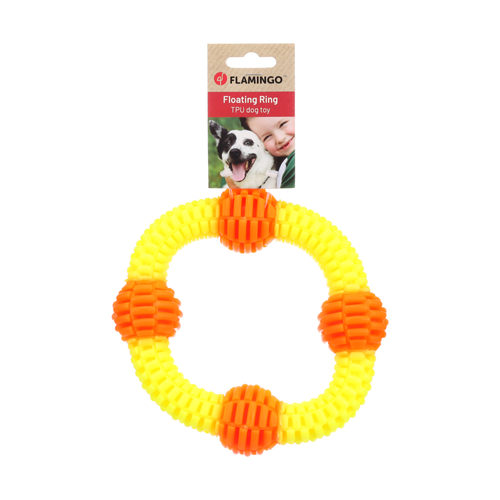 JOUET POUR CHIEN FLAMINGO® LIPA ANNEAU AVEC BALLE JAUNE/ORANGE