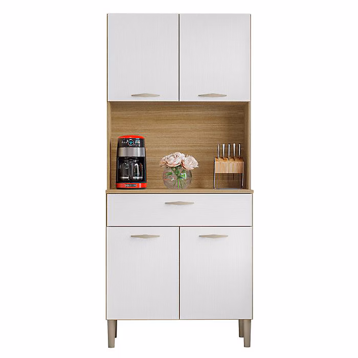 Buffet de Cuisine – KITS PARANA, Imitation Chêne et Blanc, 4 Portes, 1 Tiroir, 74.5 cm