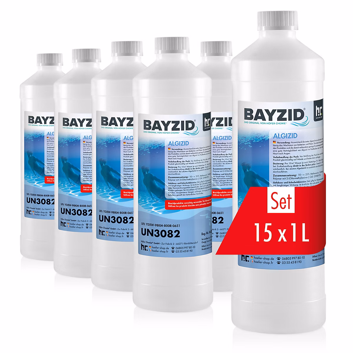 Anti-algues Bayzid 15 × 1 L – Algicide Préventif Pour Piscines Contre Algues, Champignons Et Bactéries