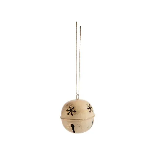 Décoration à suspendre grelot en métal beige motif ajouré flocon - 6 x 6 x 6,5 cm