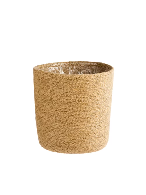 Cache-pot vannerie naturelle coloris beige en jute - 18 x 16 x 13,5 cm