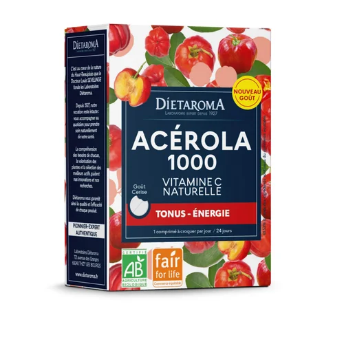 Complément alimentaire acérola 1000 vitamine c naturelle bio et équitable Dietaroma - 24 comprimés