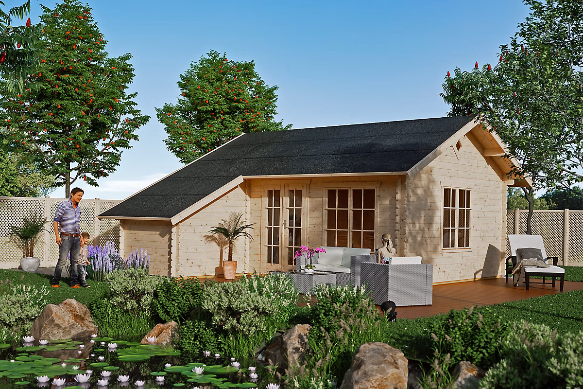 Abri de jardin SKAN HOLZ Esbjerg 3 – 420 × 560cm, avec remise, 45mm, non traité