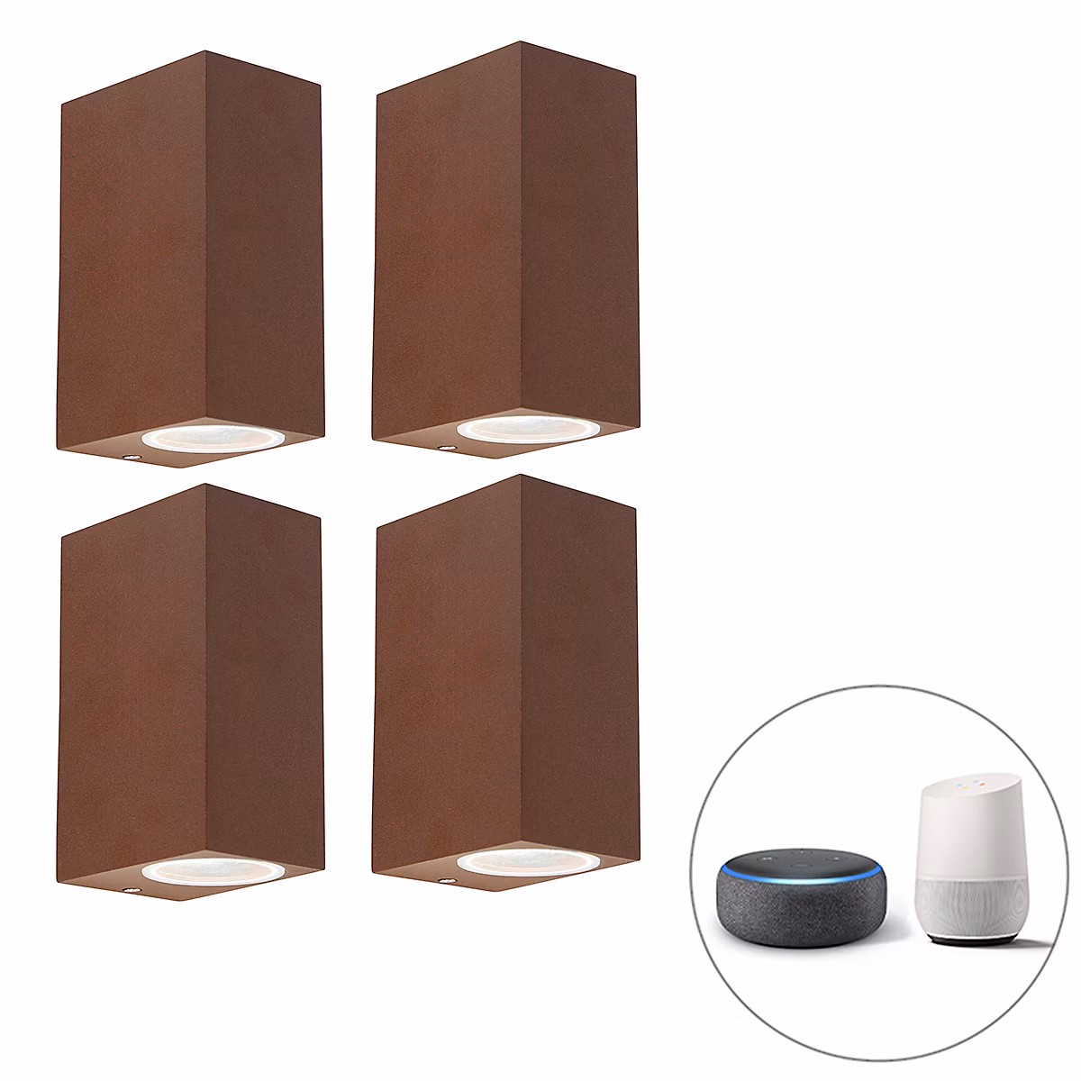 Ensemble de 4 appliques murales intelligentes brun rouille IP44 avec 2 GU10 – Baleno