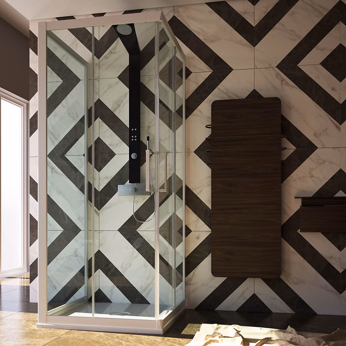 Cabine de douche 3 Côtés en PVC 90 × 70 × 90 CM H200 Transparent mod. Lite Profil Blanc