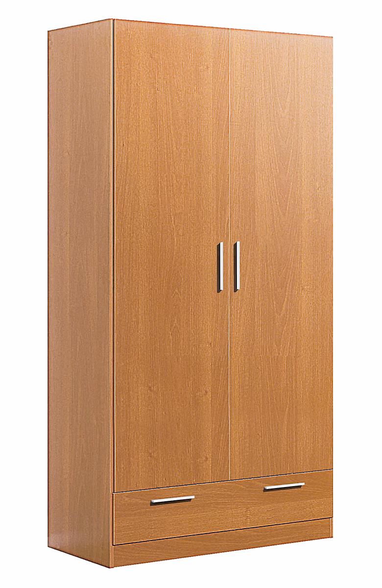 Armoire / placard de rangement de 2 portes + 1 tiroir coloris Merisier – longueur 102 x profondeur 51 x hauteur 200 cm