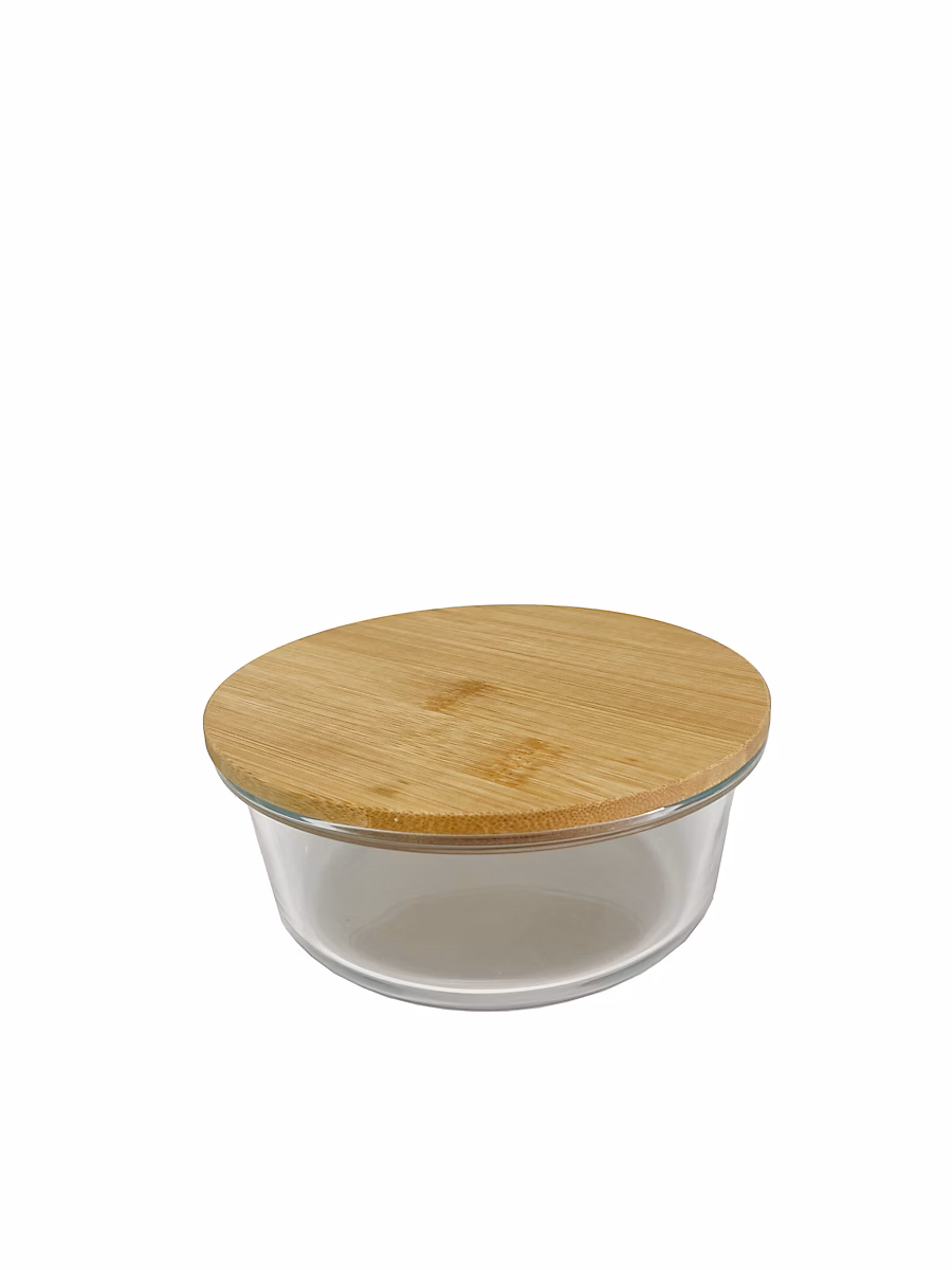 Boîte ronde en verre avec couvercle hermétique en bambou 0 – 59 L Ornami