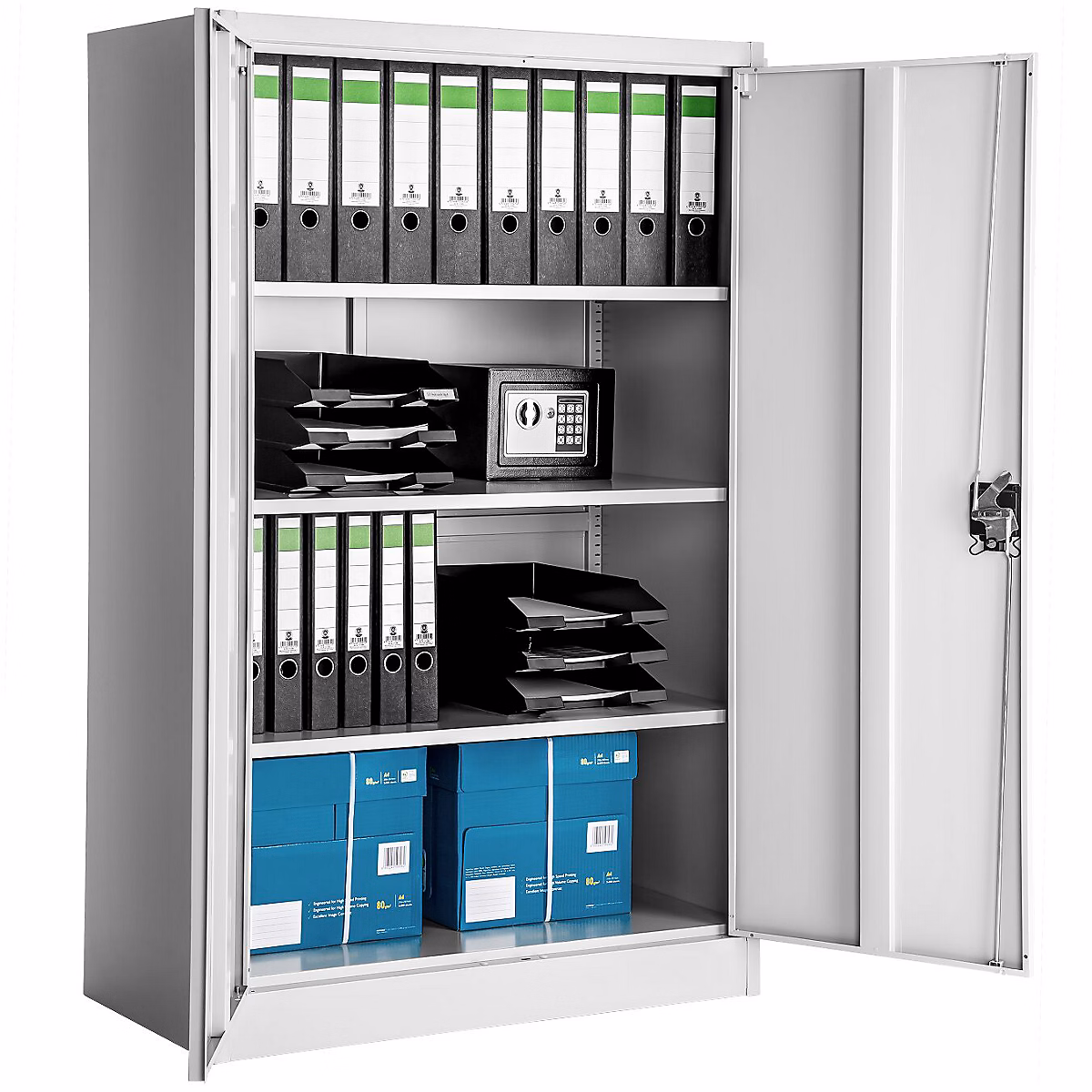 Armoire métallique 4 niveaux verrouillable étagères réglables gris acier 2 clés 90 × 40 × 140cm