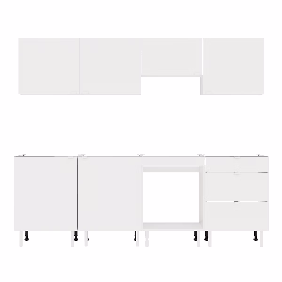 Cuisine complète Izee blanc 4 meubles hauts + 4 bas 3 tiroirs et 6 portes sans électroménager 240 cm | Cuisine