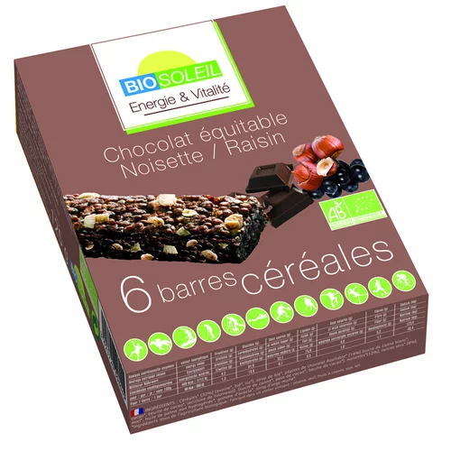 Barres chocolat noisette raisin bio BIOSOLEIL