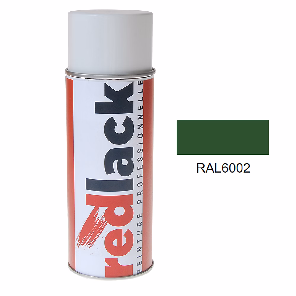 Bombe de peinture Aérosol – spray, 400ml, RAL 6002 Vert feuillage, Mat, multisupport, Redlack, RAL6002
