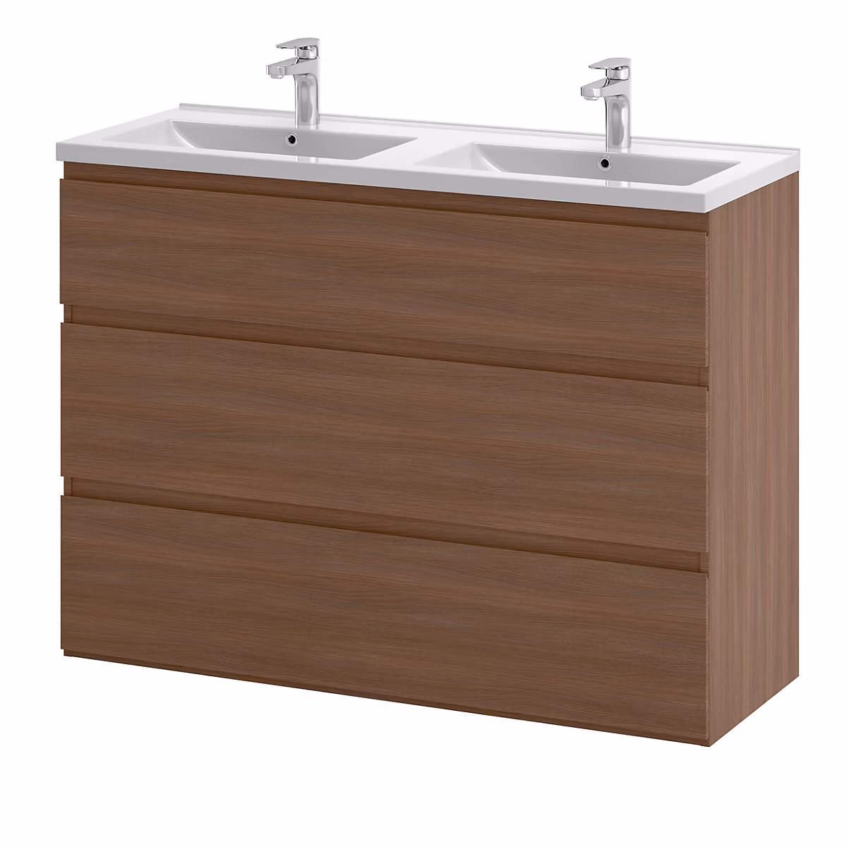 Meuble sous vasque à poser effet chêne foncé l.120 cm 3 tiroirs Imandra + plan double vasque blanc céramique Nira – GoodHome